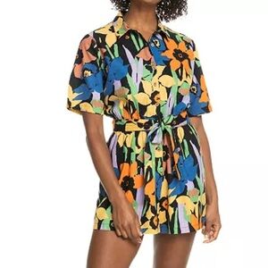 Roxy Vibrant colorful cotton Floral Romper, EUC size Medium